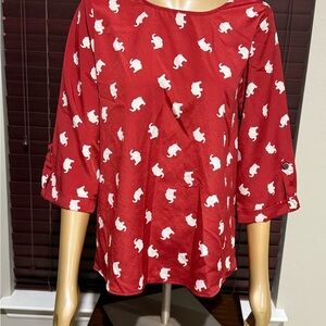 Everly Red Blouse with Elephant Pattern